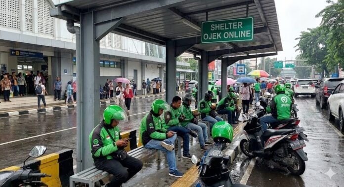 Ilustrasi sebuah shelter driver online