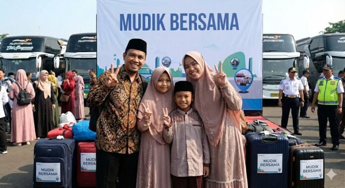 Ilustrasi keluarga yang akan mengikuti kegiatan Mudik bersama