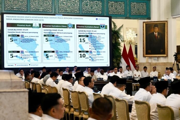 Laporan Perkembangan Mudik 2026 Menteri Perhubungan, Dudy Purwagandhi kepada Presiden Prabowo Subianto di Istana Negara, Jakarta