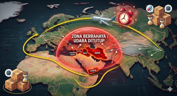 Ilustrasi penutupan jalur udara akibat konflik iran vs israel amerika